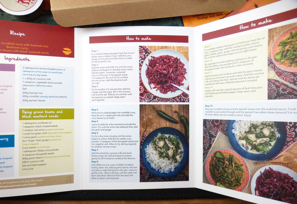Concentrating on the Sri Lankan box (as this is the only one I've used so far), the spices and other ingredients are to make three different dishes