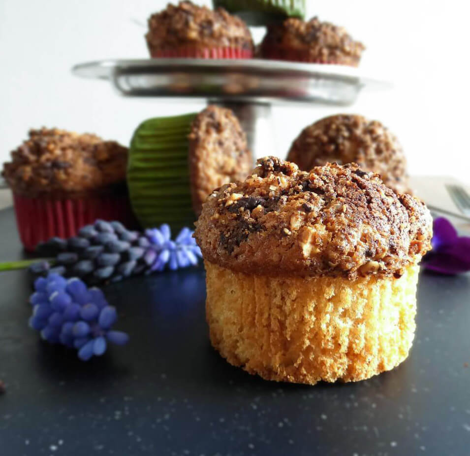 Gluten Free Vanilla Muffins with a Dark Chocolate and Hazelnut Topping