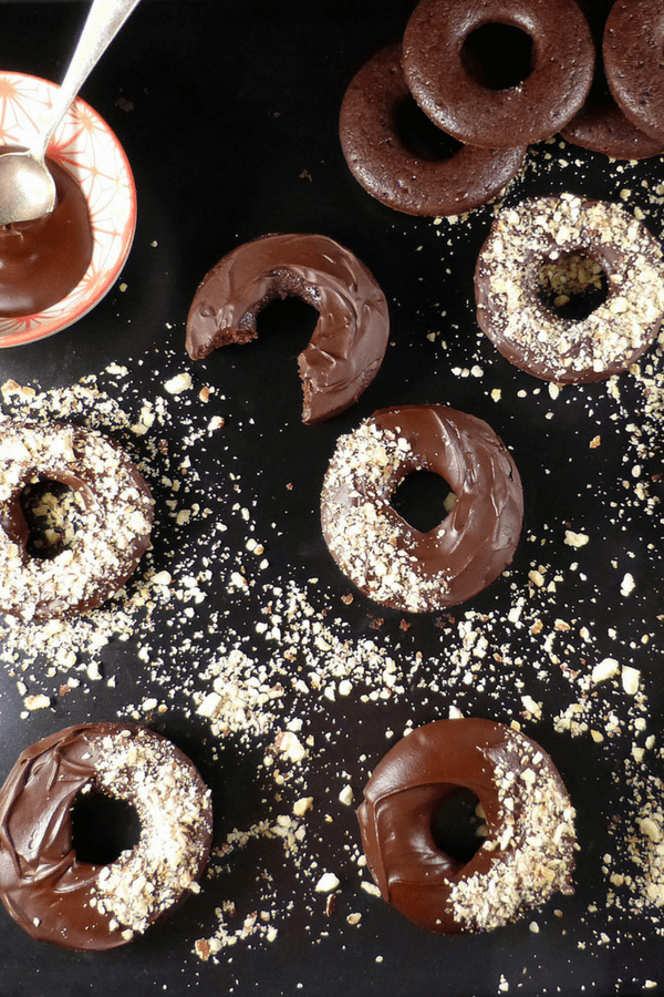 Gluten Free Baked Mini Chocolate Doughnut Cakes with Dark Chocolate Ganache