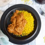 Hidden Vegetable Garlic Chilli Chicken Curry with Turmeric Rice