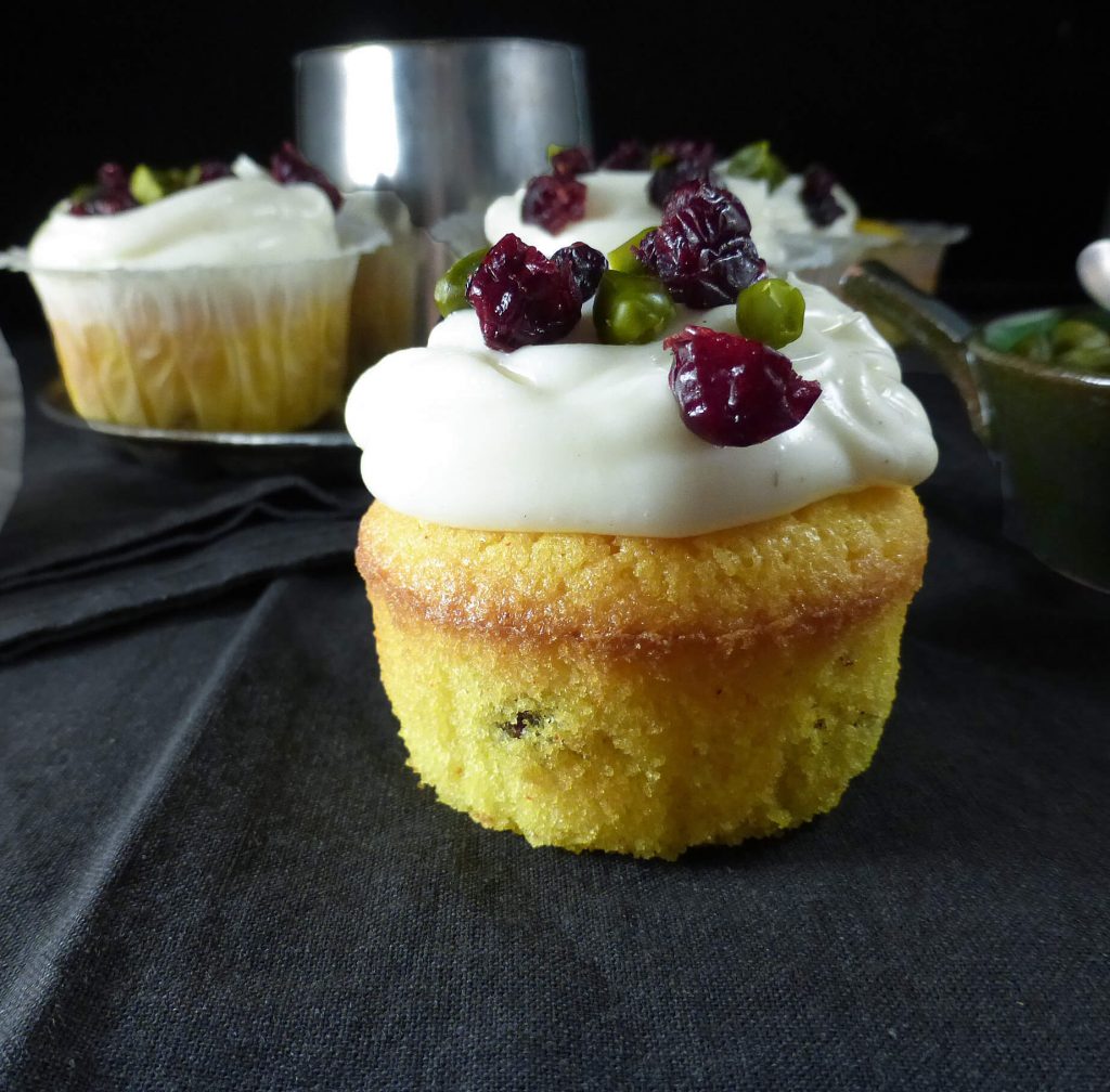 Saffron & Cranberry Cupcakes with Vanilla Cream Cheese Frosting (gluten free)